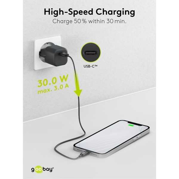 30 W USB-C PD GaN -pikalaturi Nano, musta