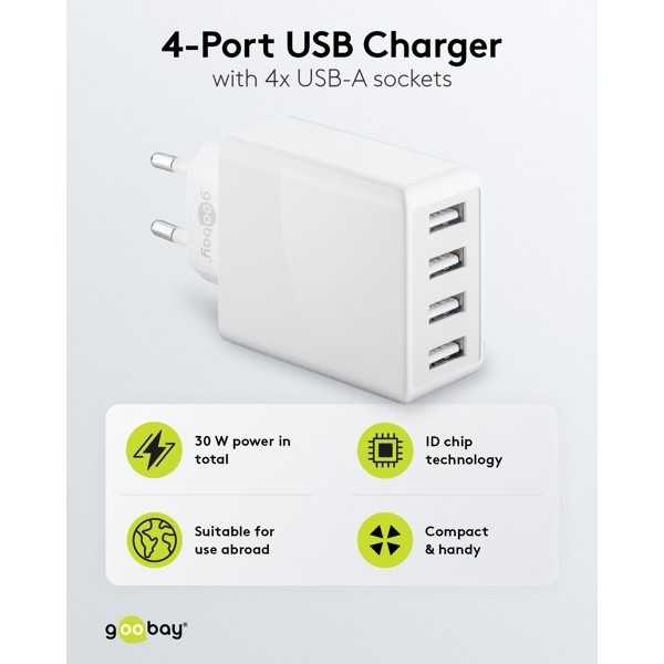 30 W USB-A -moniporttilaturi, valkoinen