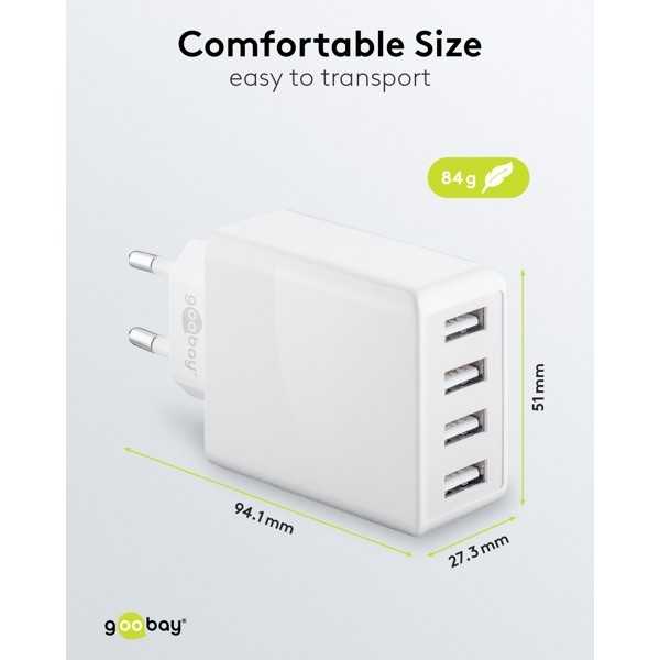 30 W USB-A -moniporttilaturi, valkoinen
