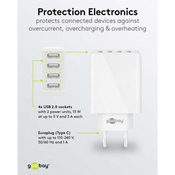 30 W USB-A -moniporttilaturi, valkoinen