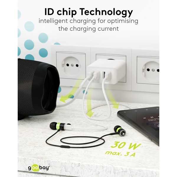 30 W USB-A -moniporttilaturi, valkoinen