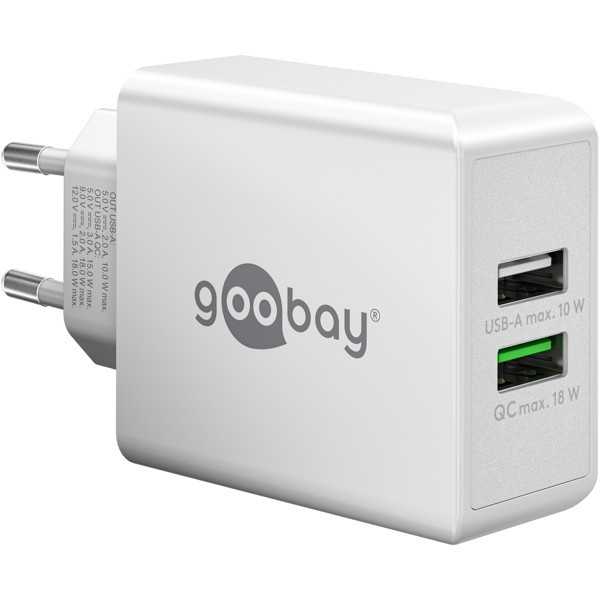 28 W USB-A QC -kaksoispikalaturi, valkoinen