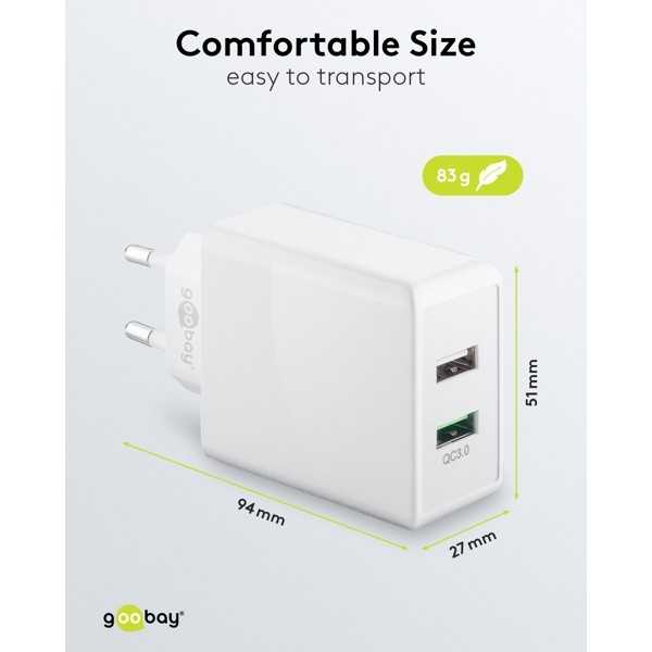 28 W USB-A QC -kaksoispikalaturi, valkoinen