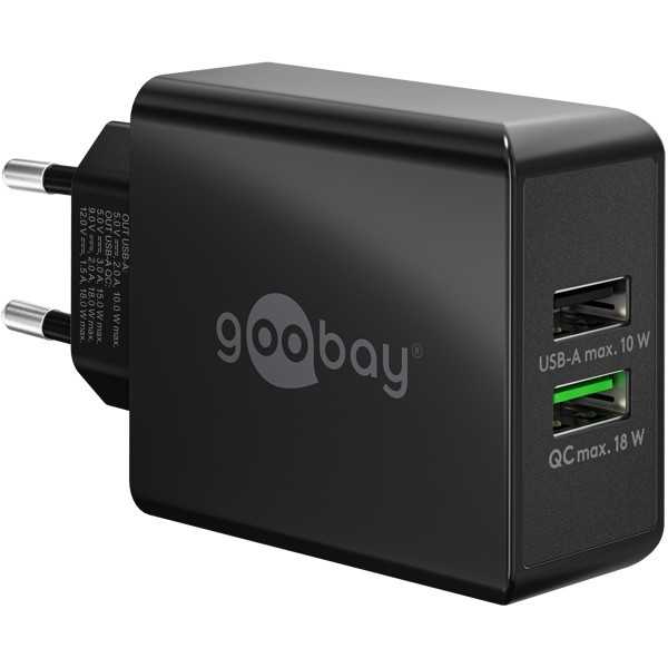 28 W USB-A QC -kaksoispikalaturi, musta