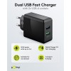 28 W USB-A QC -kaksoispikalaturi, musta