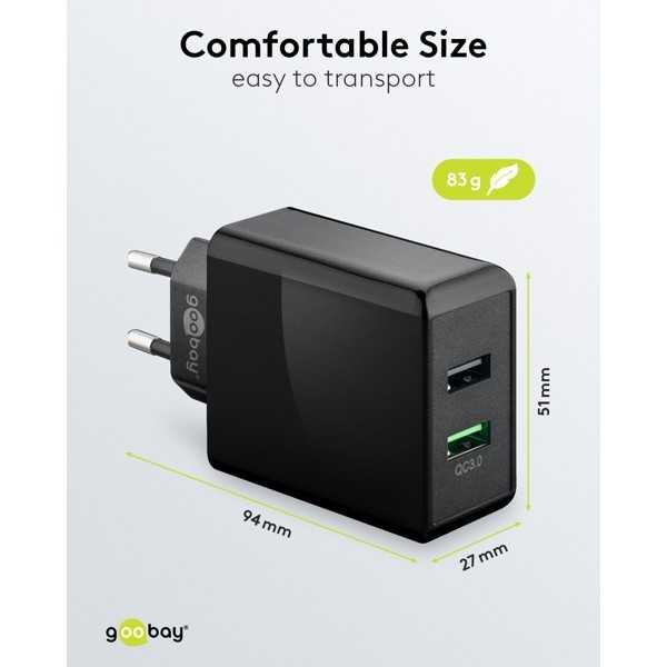 28 W USB-A QC -kaksoispikalaturi, musta
