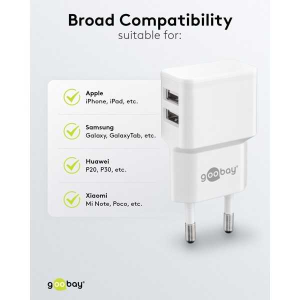 12 W USB-A kaksoislaturi, valkoinen