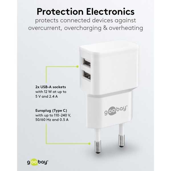 12 W USB-A kaksoislaturi, valkoinen