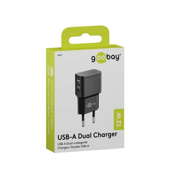 12 W USB-A kaksoislaturi musta