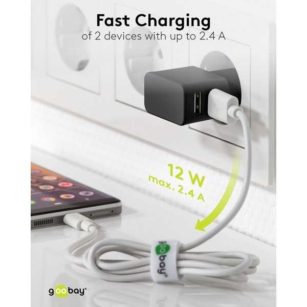 12 W USB-A kaksoislaturi musta