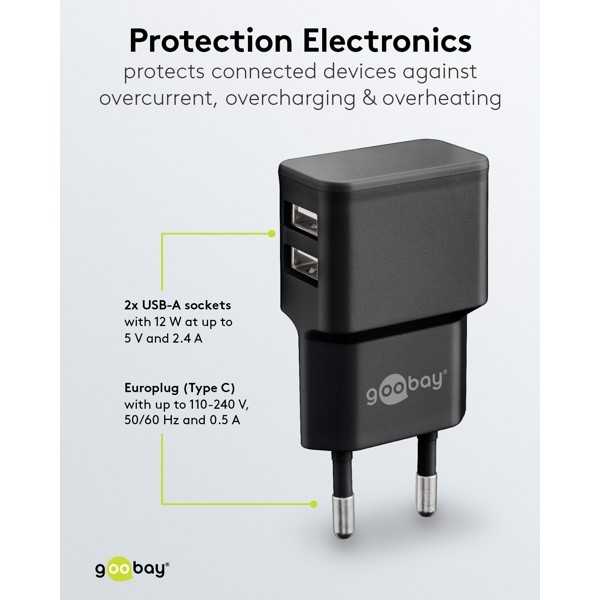 12 W USB-A kaksoislaturi musta
