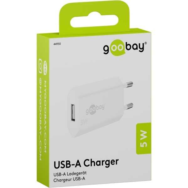 5 W USB-A-laturi, valkoinen