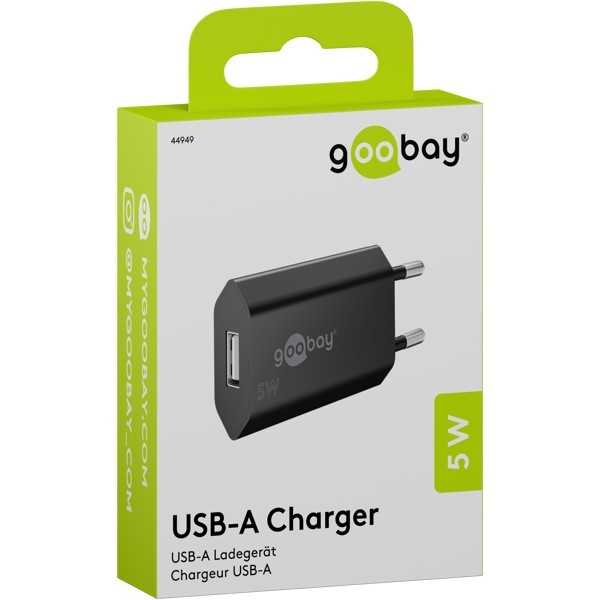 5 W USB-A-laturi musta