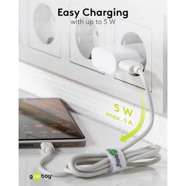 5 W USB-A-laturi, valkoinen