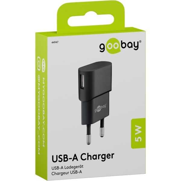 5 W USB-A-laturi musta