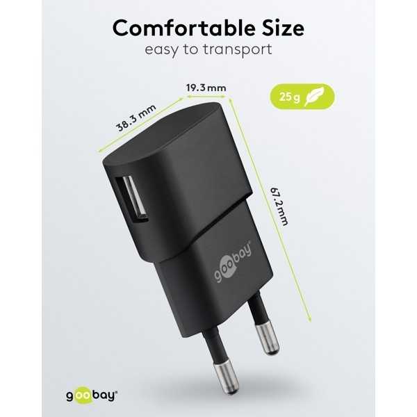 5 W USB-A-laturi musta