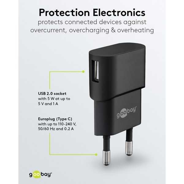 5 W USB-A-laturi musta