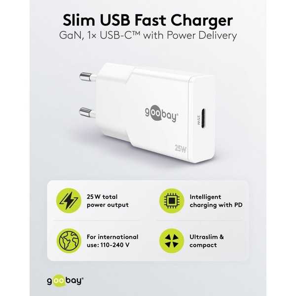 25 W USB-C PD GaN -pikalaturi, ohut, valkoinen