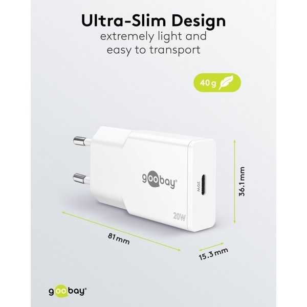 20 W USB-C PD GaN -pikalaturi, ohut, valkoinen