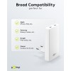 65 W USB-C PD GaN -kaksoispikalaturi 90° litteä valkoinen