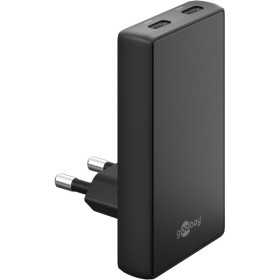 65 W USB-C PD GaN -kaksoispikalaturi 90° litteä musta