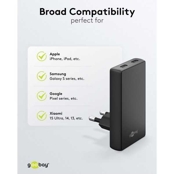 45 W USB-C PD GaN -kaksoispikalaturi 90° litteä musta