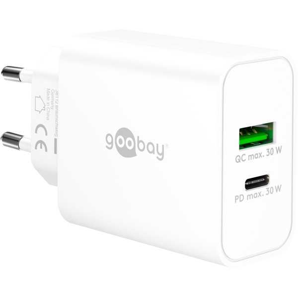 30 W USB-C PD GaN -kaksoispikalaturi, valkoinen