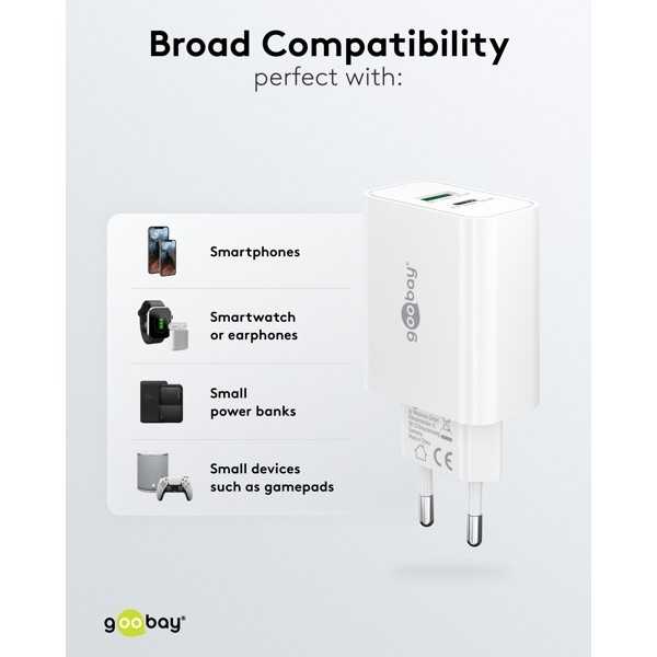 30 W USB-C PD GaN -kaksoispikalaturi, valkoinen
