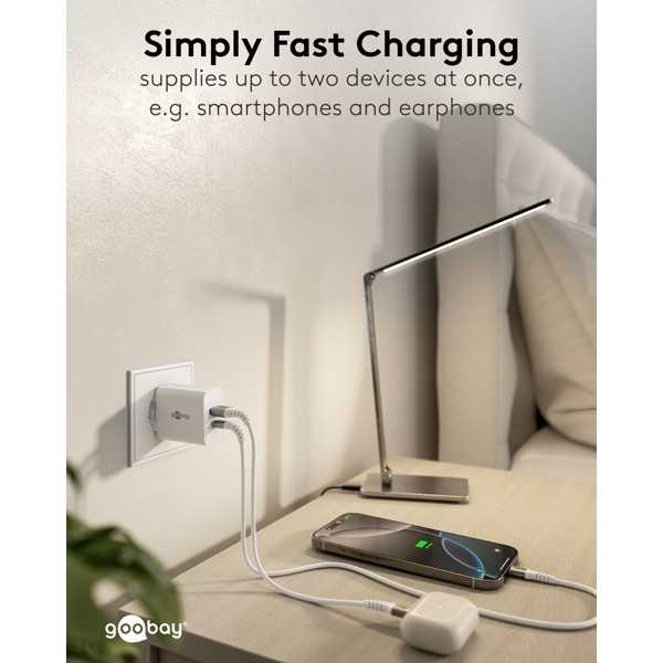 30 W USB-C PD GaN -kaksoispikalaturi, valkoinen