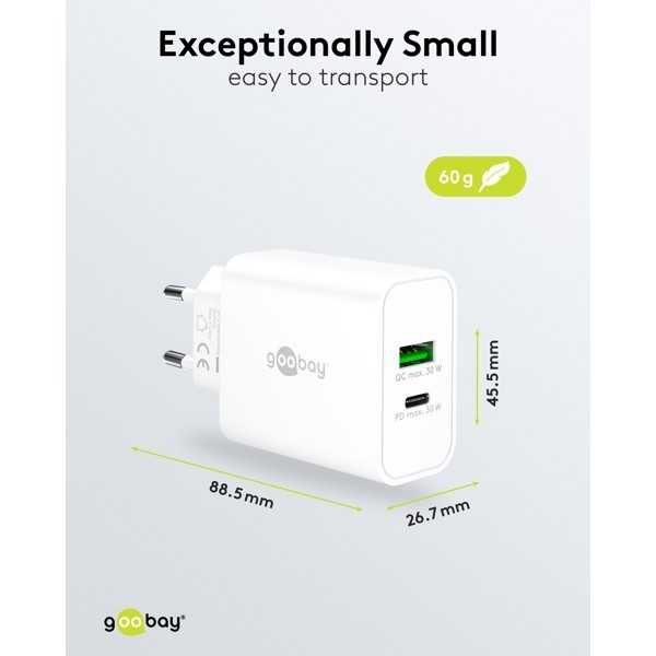 30 W USB-C PD GaN -kaksoispikalaturi, valkoinen