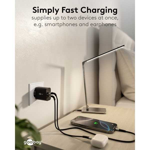 30 W USB-C PD GaN -kaksoispikalaturi, musta