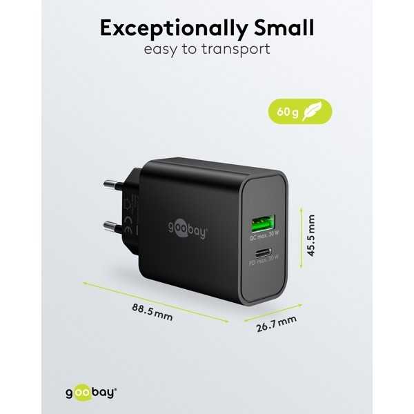 30 W USB-C PD GaN -kaksoispikalaturi, musta