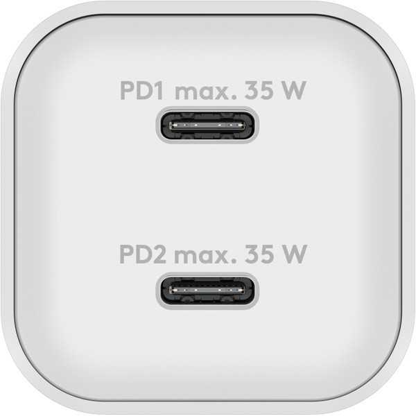 35 W USB-C PD GaN -kaksoispikalaturi, nano, valkoinen