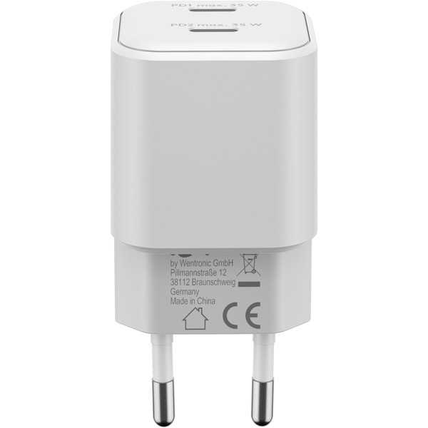 35 W USB-C PD GaN -kaksoispikalaturi, nano, valkoinen