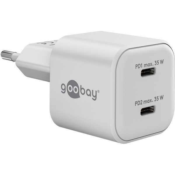35 W USB-C PD GaN -kaksoispikalaturi, nano, valkoinen