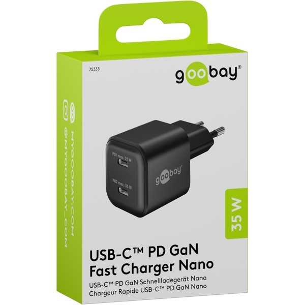 35 W USB-C PD GaN -kaksoispikalaturi, musta