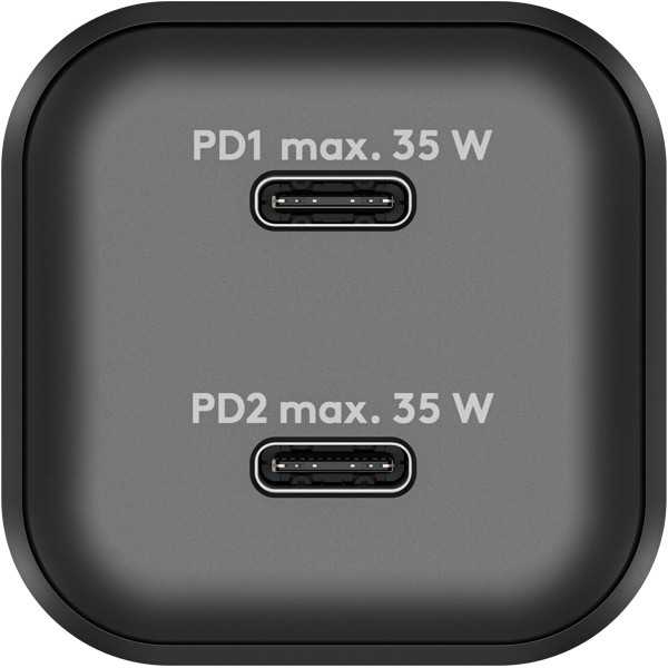 35 W USB-C PD GaN -kaksoispikalaturi, musta