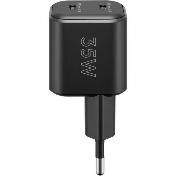 35 W USB-C PD GaN -kaksoispikalaturi, musta