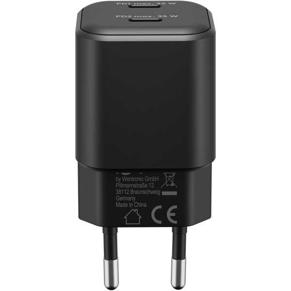 35 W USB-C PD GaN -kaksoispikalaturi, musta