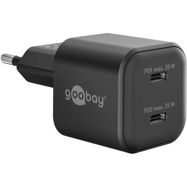 35 W USB-C PD GaN -kaksoispikalaturi, musta
