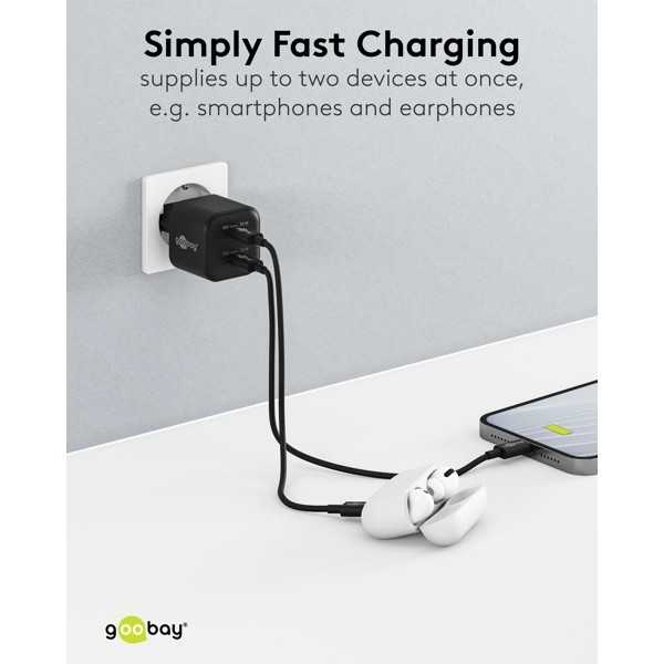 35 W USB-C PD GaN -kaksoispikalaturi, musta