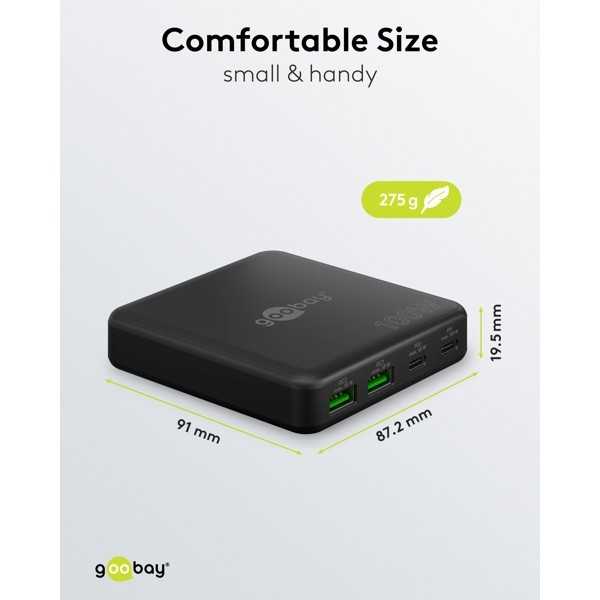 100 W USB-C PD GaN -moniporttipöytälaturi, musta