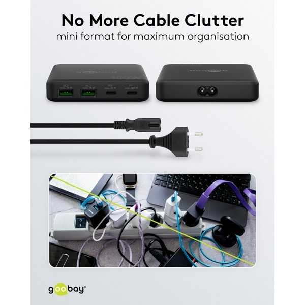 100 W USB-C PD GaN -moniporttipöytälaturi, musta
