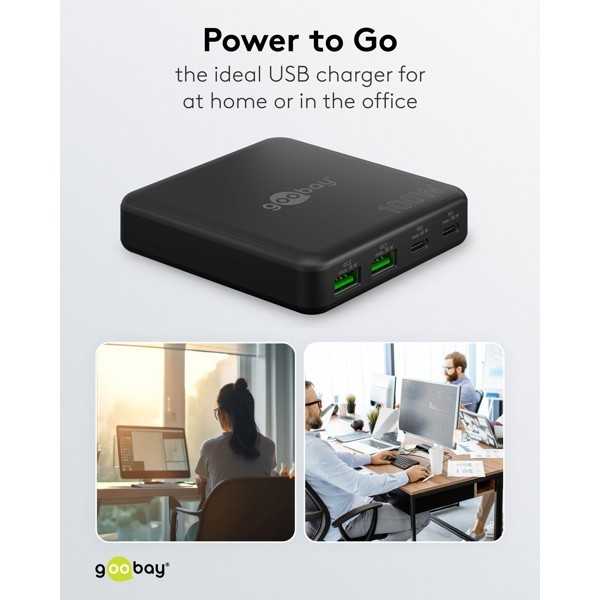 100 W USB-C PD GaN -moniporttipöytälaturi, musta