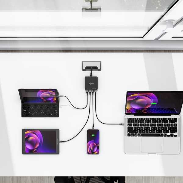 100 W USB-C PD GaN -moniporttipöytälaturi, musta