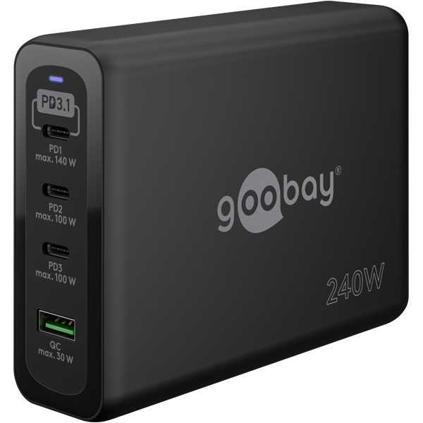 240 W USB-C PD GaN -moniporttipikalaturi, musta