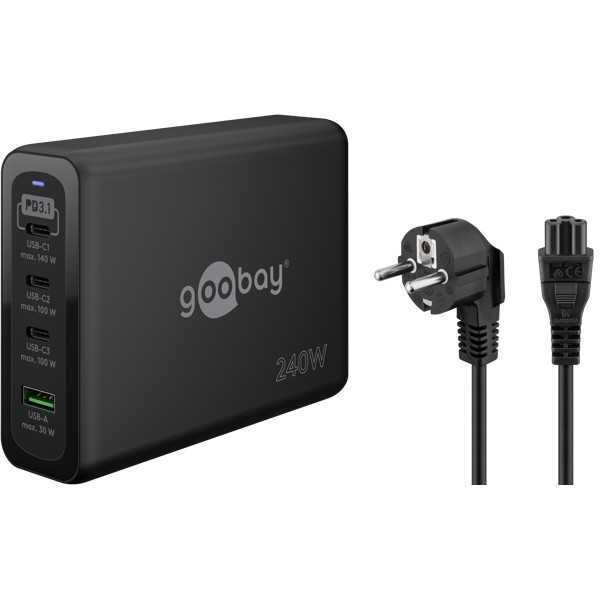 240 W USB-C PD GaN -moniporttipikalaturi, musta
