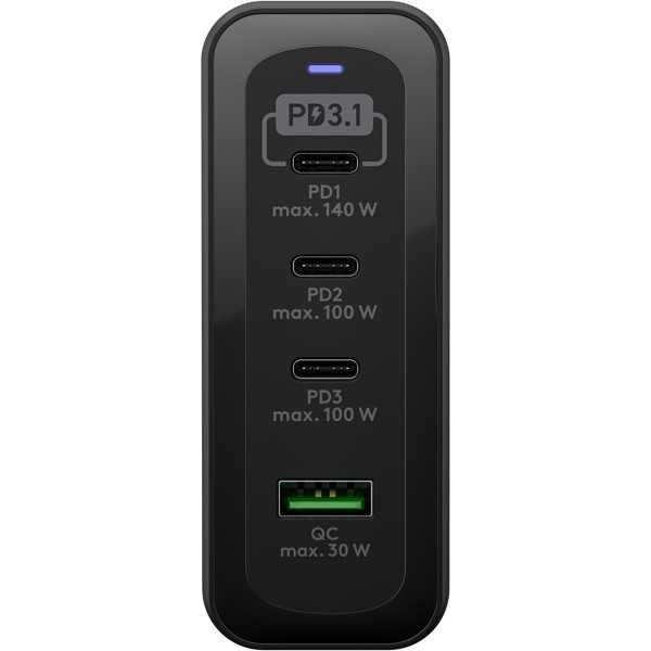 240 W USB-C PD GaN -moniporttipikalaturi, musta