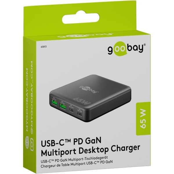 65 W USB-C PD GaN -moniporttipöytälaturi, musta