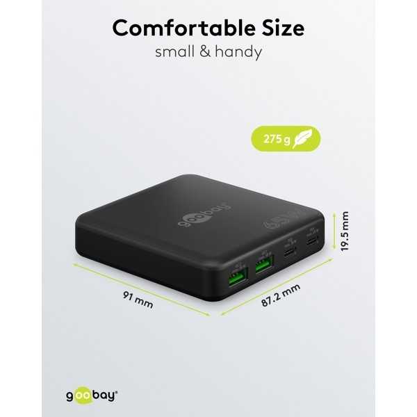 65 W USB-C PD GaN -moniporttipöytälaturi, musta